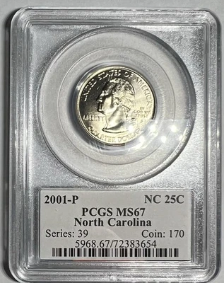 PCGS MS67 2001-P North Carolina Quarter Flag Holder - Image 1 of 2