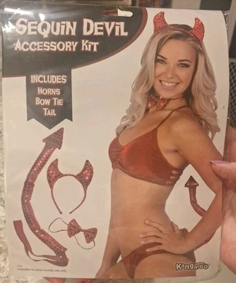 红色亮片魔鬼配件套件万圣节成人均码喇叭弓尾袋鼠 — 第 1/3 张图片