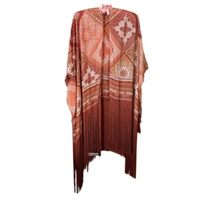 Idyllwind Shawl Fringe Western Cowgirl Coral Sheer Poncho OS Miranda Lambert - Picture 1 of 12