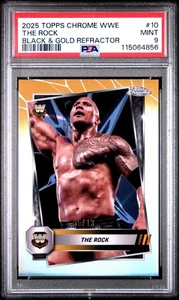 2025 Topps Chrome WWE Black & Gold Refractor the Rock #10 /113 PSA 9 - Picture 1 of 2