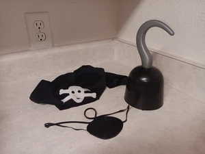 Vtg Pirate Halloween Costume Acessories Hat, Hook, Eyepatch Steve the Pirate - Picture 1 of 6