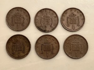 Six 1970’s British One Cent Pennies Old Antique Bronze Foreign World Coins - Picture 1 of 5