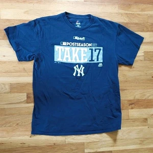 NY Yankees T Shirt Baseball MLB 2017 Postseason Take 17 Men's SIZE M Navy - Picture 1 of 8