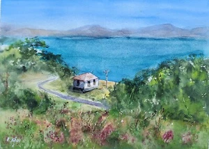 2 Original Watercolor Paintings Landscape+ Seascape Sailboats Sea San Francisco - Picture 1 of 17