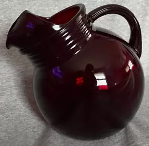 Anchor Hocking Royal Ruby Red Glass 6 Inch Ball Pitcher with Ice Lip - Picture 1 of 6