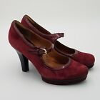 Sfft Suede Platform Heels 10 M Burgundy MARY JANES Patent Leather Accent Buckle