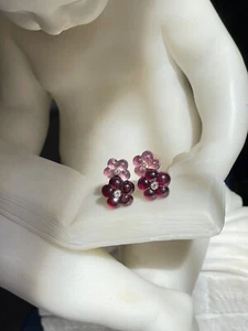 Van Cleef & Arpels 18k Yellow Gold Carved Tourmaline Diamond Flower Earrings - Picture 1 of 5