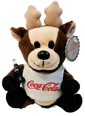 Bolsa de frijoles de felpa Coca Cola coleccionable "reno en camisa" 1997 6" con etiqueta arrugada Foto 1 de 4