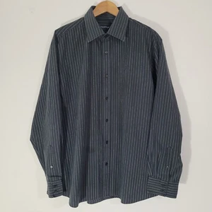 Mens TAYLOR & WRIGHT Shirt Black XL Striped Long Sleeved Cutaway Casual  - Picture 1 of 8