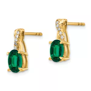 10K Yellow Gold Created Green Emerald Diamond Drop Dangle Earrings May ... - Picture 1 of 7