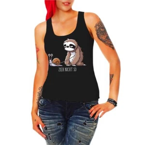 Frauen Mädchen Tank Top Zieh nicht so Sommer Chillen schnecke faultier träger - Bild 1 von 5