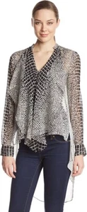 BCBGMAXAZRIA Women’s Joel Printed Blouse Gardenia Combo Color Sz Large - Picture 1 of 8