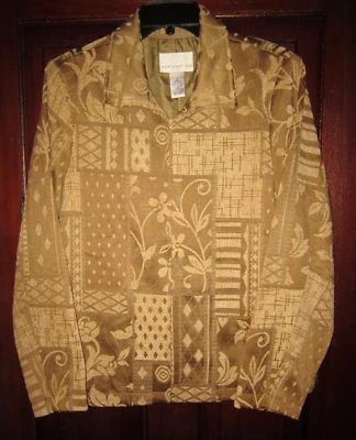 Nueva Chaqueta Blazer Susan Graver Estilo M Camisa Cremallera Dorado Texturizado Floral Geométrico Foto 1 de 3