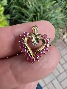 Vintage Pink Sapphire And Diamond Heart Pendant In 10kYellow Gold.3/4Lx10/16. - Picture 1 of 3