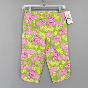 NWT Lilly Pulitzer Loungin' Lions Girls Crop Pants Size 10 Green Pink Floral - Picture 1 of 16