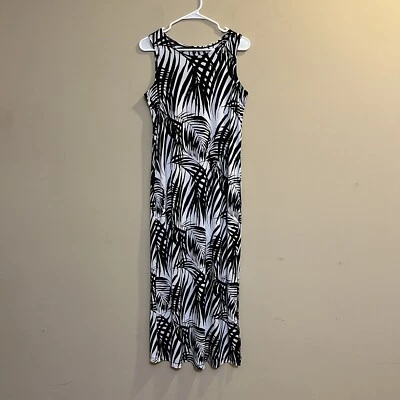 Tiana B. Sleeveless Black White Palm Leaf Printed Maxi Dress Slit Size Small S - Image 1 of 4