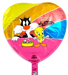 Vintage 80er Anagramm Mylar Helium Herz Ballon Warner Bros Tweety und Sylvester - Bild 1 von 7