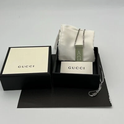 Gucci Sterling Silver Bar Alpha Omega Pendant Necklace Heavy Durable 23grams - Image 1 of 4