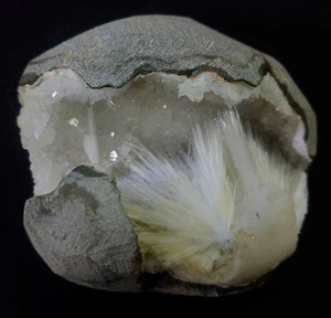 Scolecite Blow Speary Formation W/ MM Quartz in geode matrix mineral specimen - Picture 1 of 3