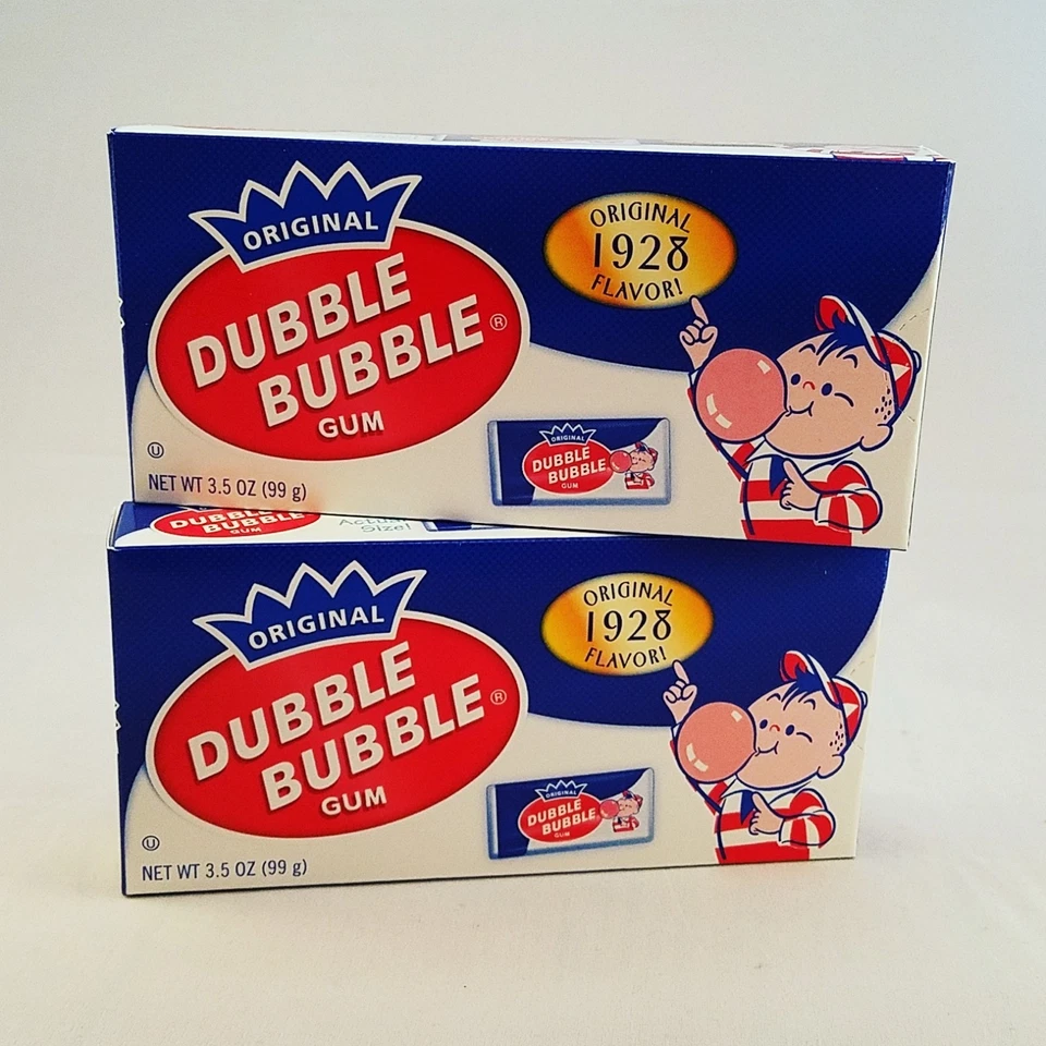 Оригинальная жевательная резинка Dubble Bubble с оберткой для комиксов — театральные коробки 2 x 3,5 унции - Изображение 1 из 1