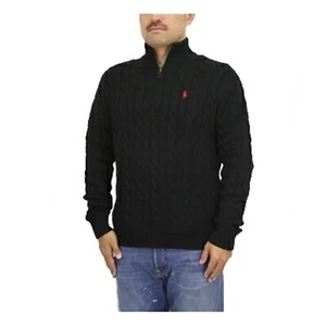 Suéter Polo Ralph Lauren Manga Larga 1/2 Cremallera Tejido con Cable - Negro (Pony Rojo) - - Imagen 1 de 2