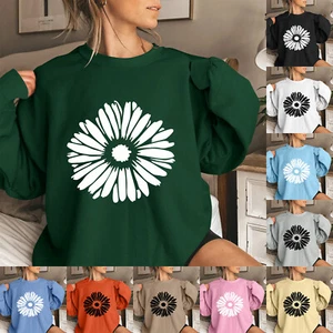 Women's Fashion Casual Long Sleeve Printed Round Neck Sweatshirt Top - Picture 1 of 42
