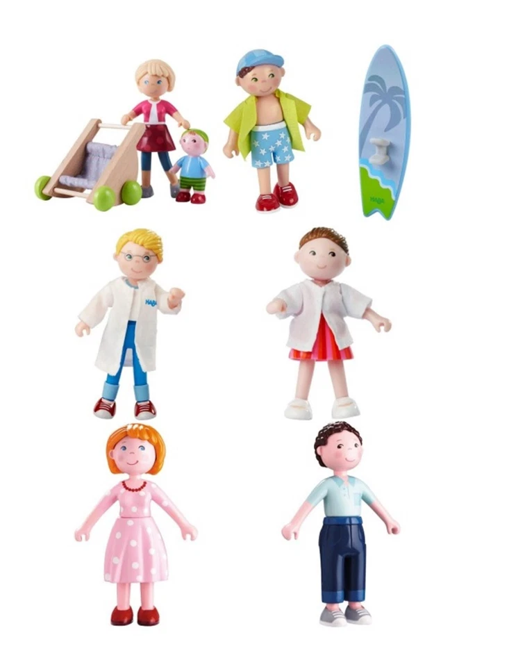 HABA Little Friends Biegepuppen - Mama Papa Colin Tierarzt Tierarzthelferin - AW