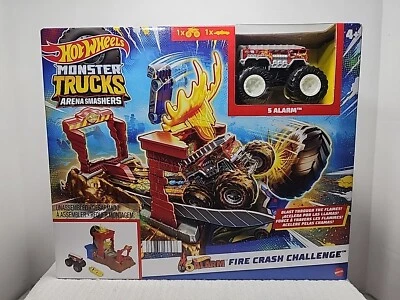 Hot Wheels Monster Trucks Arena Smashers 5 Alarm Fire Crash Challenge New - Image 1 of 4