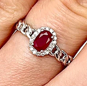 0.60CTW Natural Diamond Ruby 10K White Gold Miami Cocktail Ring - Picture 1 of 5