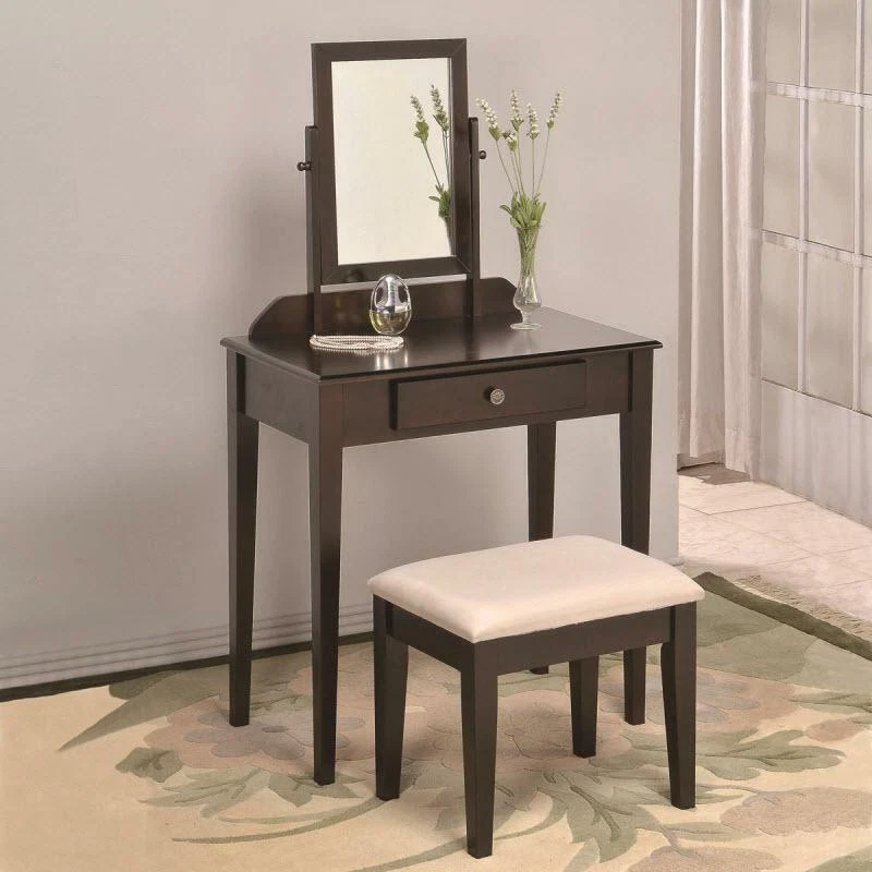 Espresso Iris Wood Vanity Makeup Table w/ Adjustable Mirror & Stool 3 PC Set - Image 1 of 2