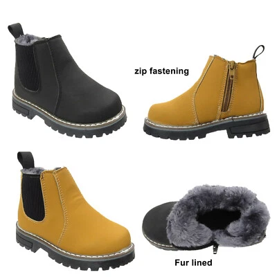 Niños Niñas Botines Niños Invierno Cálido Nieve Piel Forrado Niño Pequeño Chelsea Zapatos Foto 1 de 3