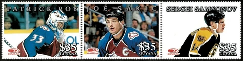 Guyana 1998 - Hockey All Stars, Roy, Sakic, Samsonov- Strip of 3 - MNH Cover