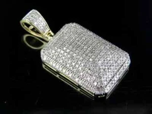 2Ct Round Lab Created Diamond Dog Tag Men's Pendant 14K White Gold Plated Silver - Picture 1 of 5