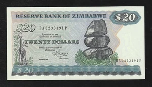 🇿🇼 Zimbabwe $ 20 Dollars 1983 ELEPHANT P.4c BA Prefix Crisp UNC * - Picture 1 of 2