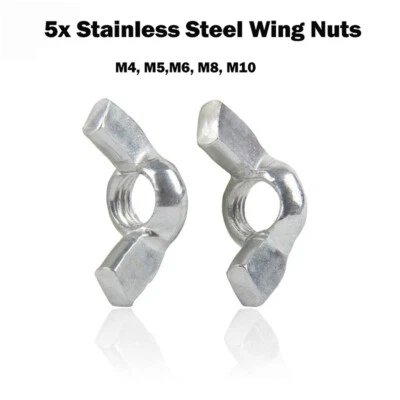 5x NEU Silber Flügelmuttern Edelstahl M4 M5 M6 M8 M10 Flügelmutter Mutter - Bild 1 von 4