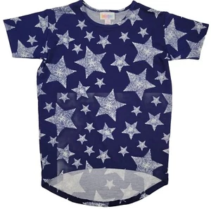 LuLaRoe Classic Kids Girls T-Shirt Short Sleeve Size 6 Blue With Stars - Picture 1 of 7