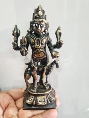 Antigua Estatua de Latón Señor Kaal Bhairava 5" Bhairav Deidad Hindú Ídolo Estatuilla Foto 1 de 4