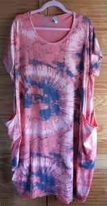 Ladies Red/Pink Tye Dye Style T Shirt Dress Free Size Good Condition - Picture 1 of 3