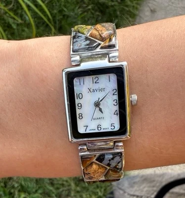 Xavier Quartz Bracelet Watch, Multicolor Stones, Silver Tone, New Battery - Image 1 of 4