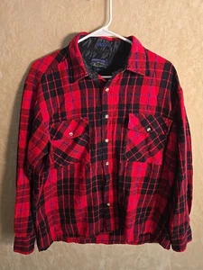Vintage Backpacker Flannel Shirt Mens Large Red Black Plaid Quilted Lined 205 - Picture 1 of 5