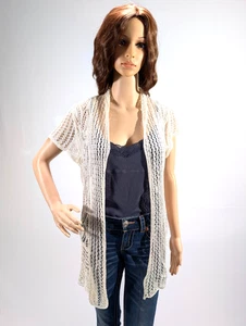 Women's Miracle City Crochet Knit Open Cardigan Vest Ivory Size M/L - Picture 1 of 11