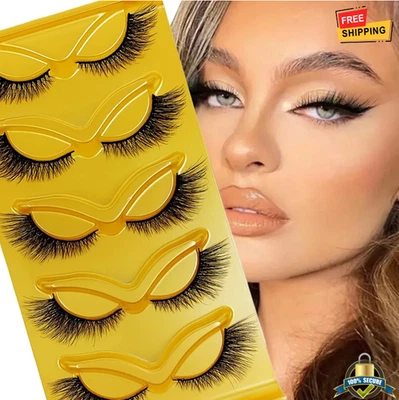 5 Pairs Cat Eye False Lashes – Long Curling, Fluffy Faux Mink, Natural & Bold - Image 1 of 4