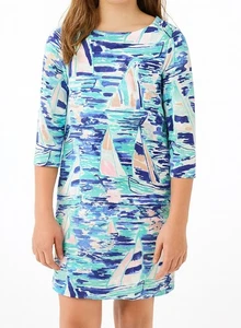 Lilly Pulitzer Shift 3/4 Sleeve Dress Girls Size XL 12/14  Sailboat Multi Color - Picture 1 of 10
