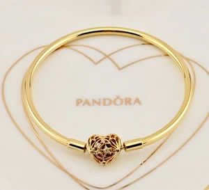 New Genuine Pandora ShineGold Moments Celestial Star Heatr Bangle 563401C01-19cm - Picture 1 of 12