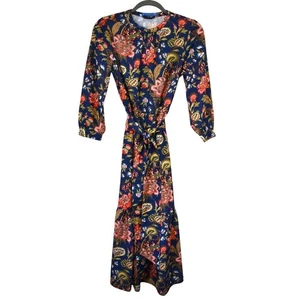 J. McLaughlin Wrap Dress Size XS Navy Blue Floral Boho Rustic Garden Artistic - Picture 1 of 15