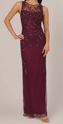 Vestido para mujer Papell Studio by Adrianna Papell púrpura cuello redondo con cuentas talla 12 Foto 1 de 4