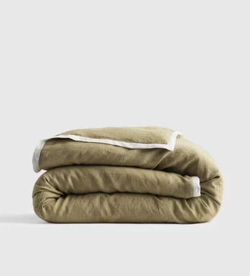 NWT QUINCE LINEN CONTRAST FLANGE DUVET COVER ONLY KING CAL KING ALOE SAND $170 - Image 1 of 4
