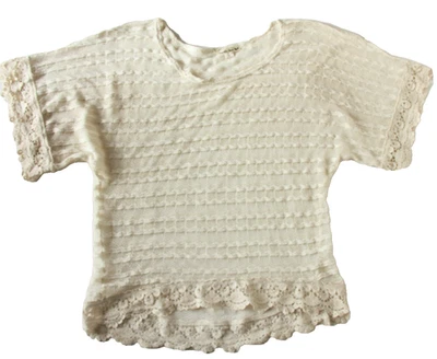 Double Zero Woman's L White Open Crochet Knit Lace Short Sleeve Top Boho Fairy - Image 1 of 4