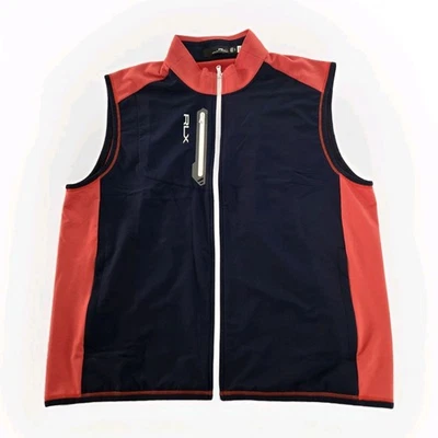Auténtico chaleco de felpa elástico con paneles XL para hombre RLX Ralph Lauren rojo azul marino Foto 1 de 4