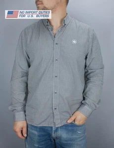 Pretty Green Mens Retro Gingham Long Sleeve Shirt Size L 100% Cotton White/Navy - Picture 1 of 24